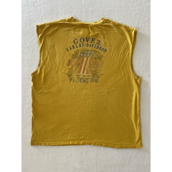 Harley Davidson Yellow Muscle Tank Live Hard Ride Hard Eagle 2XL Has Paint Marks - Picture 6 of 8